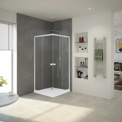 Produktbild von Duschkabine 90x90 Marwell Glasdusche Flexi 77-90 x 77-90 x 190 cm - Eckeinstieg - weiß - Dusche mit Gleittüren, aushängbaren Türen und justierbarem Wandprofil 770-900mm