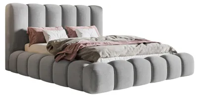 Obrázek produktu pro Čalouněná postel 160x200 cm Madeno – ložnice, manželská postel 160x200 – úložný prostor, rošt, silná pěna – světle šedý samet