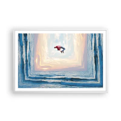 Produktbild von Gerahmtes Poster - Weißer Rahmen - Sprung Freiheit Surrealismus - 91,5x61 cm - Wand Bild - Wanddeko - Wandbilder - Kunstposter - Wandposter - Bilderrahmen - Bilder - Kunstdruck - P2WAA91x61-4861