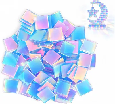 Zdjęcie produktu dla Iridescentne, akrylowe elementy mozaikowe, 3 x 3 cm, 100 sztuk, do rękodzieła