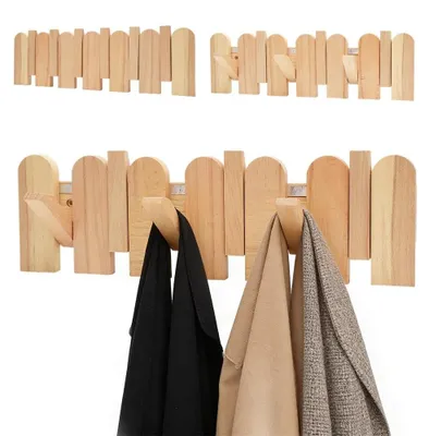 Produktbild von Holz-Garderobe mit 6 verstellbaren Haken, modernes Design