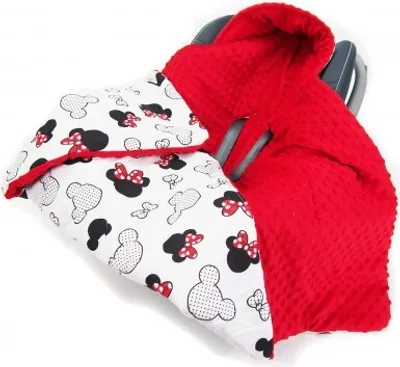 Produktbild von Doppelseitige Einschlagdecke 90x90 cm für Babyschale Autokindersitz Buggy Kinderwagen 90x90cm - universal baby Decke (z.B. Maxi-Cosi/Cybex/Römer), Muster: Mickey Mouse weiss -Minky rot