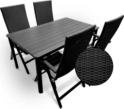 Produktbild von Gartentisch Esstisch Klappstuhl Rattanstuhl Gartenstuhl Gartenmöbel Sitzgruppe Grau 5  Teilig Neu