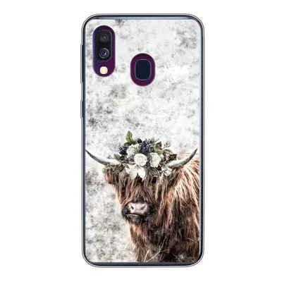 Produktbild von MuchoWow® Handyhülle Schutzhülle Hülle für Samsung Galaxy A40 Schottischer Highlander - Marmor - Blumen Silikon Softcase Handy Hülle - Handy-Tasche