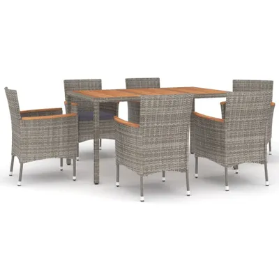 Image de salon de jardin 7 pièces avec coussins Gris Poly Rattan