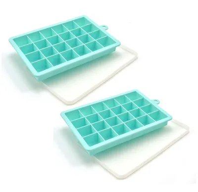 Produktbild von Silikon-Eiswürfelformen 2 Stück, 24 Fächer Mit Abnehmbarem Deckel, Für Whisky Und Babynahrung