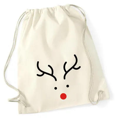 Produktbild von Huuraa Turnbeutel Rentier Rudolph 12 Liter Natural Baumwolle Rucksack Geschenkidee
