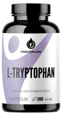 Produktbild von Kräuterland L-Tryptophan Kapseln 300 Stück hochdosiert vegan & fermentiert