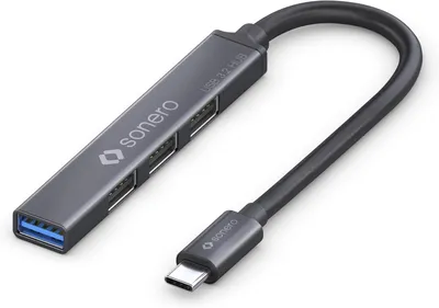 Zdjęcie produktu dla sonero S-UH110-001, USB 3.2 Gen 1 (3.1 Gen 1) Type-C, USB 2.0 Type-A, USB 3.2 Gen 2 (3.1 Gen 2) Type-A, 5000 Mbit/s, Czarny, Szary, 0,15 m, 1 szt.