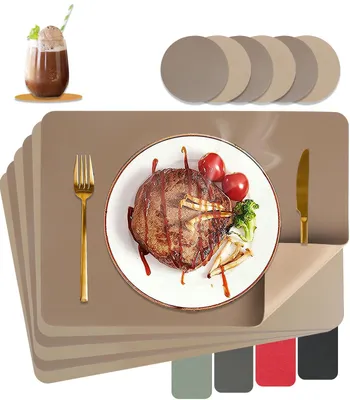 Obrázek produktu pro Sada podtácek s vzhledem kůže, oboustranné, odolné vůči teplu, včetně podšálků - 6 kusů