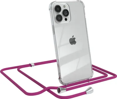 Produktbild von EAZY CASE Handykette kompatibel mit Apple iPhone 13 Pro Max, Handyhülle mit Umhängeband, Handykordel, Schutzhülle Clear, Band in Rosa
