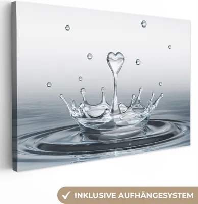 Produktbild von MuchoWow® - Leinwandbilder - Abstrakt - Modern - Wasser - Herz, Wandbild, Wanddeko Bilder Wohnzimmer, 90x60cm
