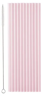 Produktbild von 576 Plastikstrohhalme + Reinigungsbürste, 23 cm, rosa, wiederverwendbar