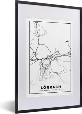 Produktbild von MuchoWow® Gerahmtes Poster Karte - Lörrach - Stadtplan 40x60 cm - Poster mit Schwarzem Bilderrahmen Wandposter Rahmen Foto Bilder - Poster in Rahmen
