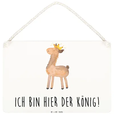 Produktbild von Mr. & Mrs. Panda Schild Lama König DIN A5 - Weiß - Geschenk, Wandschild, Mama, Abitur, holzbild, Wandbild Holz, Lamas, Deko, Papa, kleine aufmerksamkeit, Chef