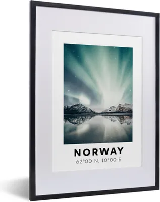 Produktbild von MuchoWow® Gerahmtes Poster Norwegen - Nordlichter - Bergen 30x40 cm - Poster mit Schwarzem Bilderrahmen Wandposter Rahmen Foto Bilder - Wandposter Schlafzimmer