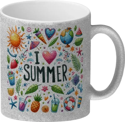 Produktbild von Sommer Glitzer-Kaffeebecher mit Spruch I love summer