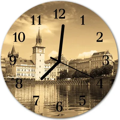 Produktbild von Glasuhr Wanduhr Küchenuhr Echt-Glas 30fi cm Schloss sepia