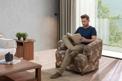 Obrázok produktu pre Kreslo s tropickými vzormi, moderný štýl, mäkké kreslo s drevenými nohami,