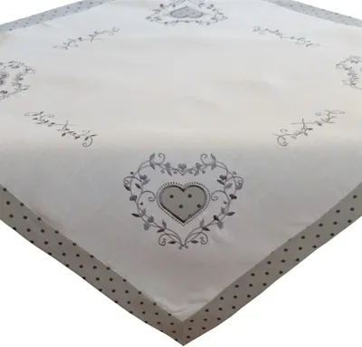 Produktbild von Tischdecke ELINA Herzstickerei cremeweiß grau Polyester 85 x 85 cm