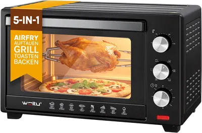 Produktbild von WOLTU Mini Backofen 32 Liter, 1600 Watt Toasterofen Pizzaofen Herausnehmbares Krümelblech mit Timer Minibackofen für Pizza, Toast, Truthahn, Hot Dogs Schwarz