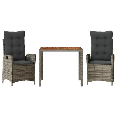 Produktbild von vidaXL 3-tlg. Garten-Essgruppe mit Kissen Grau Poly Rattan