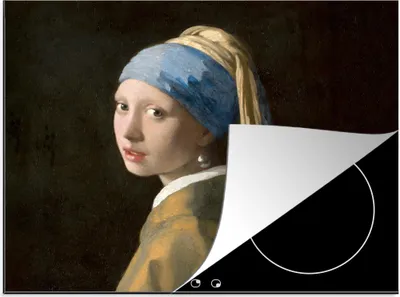 Produktbild von KitchenYeah© Herdabdeckplatte Mädchen mit Perlenohrring - Gemälde - Alte Meister - Vermeer , 59x52cm, Küche Deko, Glaskeramikkochfeld Herdabdeckung, Abdeckplatte fùr Kochfeld
