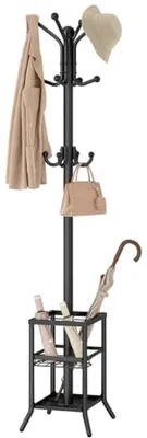 Produktbild von PromoHome® Kleiderständer mit Schirmständer, stehender Metall-Kleiderständer mit 12 Haken, schwarz