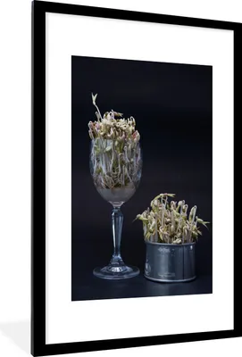 Produktbild von MuchoWow® Gerahmtes Poster Bohnensprossen in einem Krug und einem Glas 60x90 cm - Poster mit Schwarzem Bilderrahmen Wandposter Rahmen Foto Bilder - Dekoration - Wandposter Wohnzimmer - Hochwertig