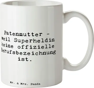 Produktbild von Mr. & Mrs. Panda Tasse Spruch Patenmutter Superheldin - Weiß - Geschenk, Freude, Dankeschön, Dankbarkeit, Beziehung, Kaffeebecher, Liebe, Freundschaft, Jubiläen, Teetasse