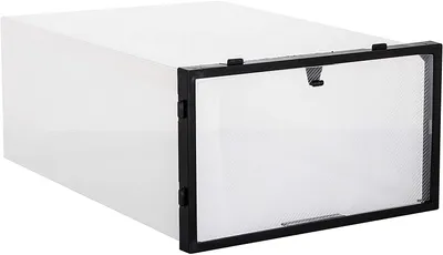 Obrázek produktu pro Krabice na boty SPRINGOS velikost krabice na boty DIY: 13,5 x 23 x 34 cm ( VxŠxH), průhledná, přihrádka na boty s dvířky, krabice s černým rámem, stohovatelná (průhledná 13,5x23x34 cm)