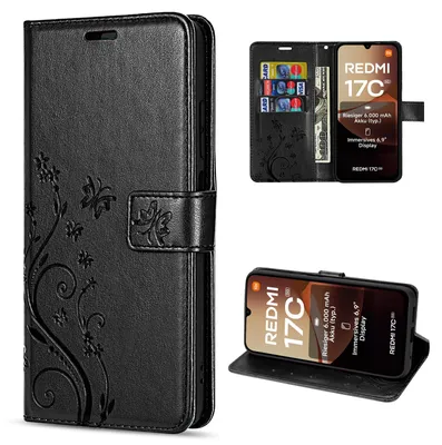 Produktbild von Hülle für Xiaomi Redmi 17C Handyhülle mit [Standfunktion][Kartenfächern] Schwarz