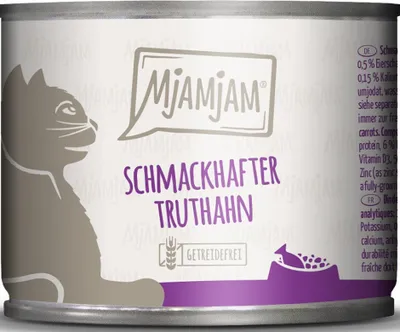 Produktbild von MjAMjAM Schmackhafter Truthahn an leckeren Möhrchen, Adult, jede Rasse, Karotte, Türkei, 200 g, Getreidefrei, Ohne künstliche Farbstoffe