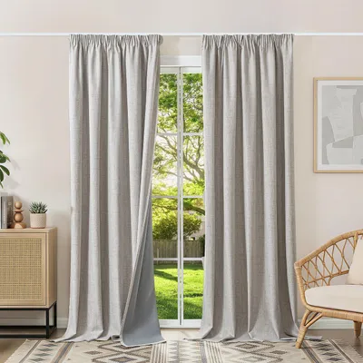 Immagine prodotto di Tende oscuranti, 2 pezzi, dimensioni 260x140 cm, effetto lino, colore grigio e bianco, ideali per la camera da letto