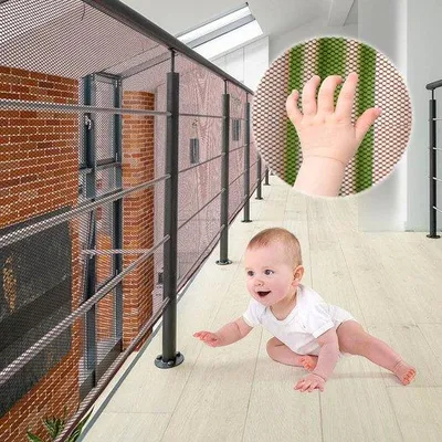 Produktbild von Ibenzoa® Sicherheitsnetz für Treppen & Balkone – verstellbares Polyestergeflecht 77 x 300 cm, Braun, 15 Kunststoffverschlüsse & 25 Seile, Kindersicherung