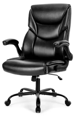 Produktbild von Bürostuhl Chefsessel mit klappbaren Armlehnen, höhenverstellbar, ergonomisch, Kunstleder, 360° leise Rollen, neigbar, Gaming-Stuhl, Computerstuhl für Büro und Homeoffice, Schwarz