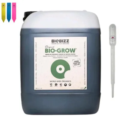 Produktbild von BioBizz -Grow 10 L – Organischer Flüssigdünger für Wachstumsphase inkl. Dosierpipette & 3 Pflanzenschilder