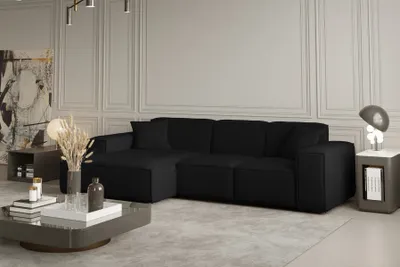 Produktbild von Ecksofa Designersofa CELES in Stoff Opera Velvet Schwarz Ottomane Links