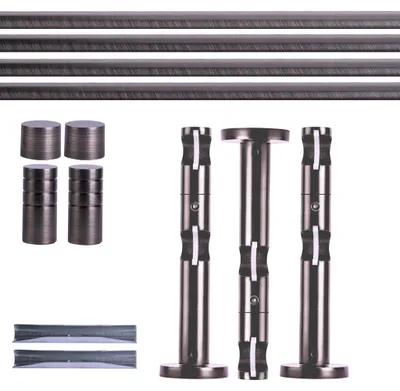 Produktbild von Gardinenstange Set, 2-läufig, ⌀ 19 mm, 280 cm, anthrazit + Wand, Rillen-Kappe Komplettset mit Halterungen & Endstücke, Vorhangstange in Silber, Rot-Bronze & Anthrazit, 120–400cm, Eisen, Aluminum Victoria M.