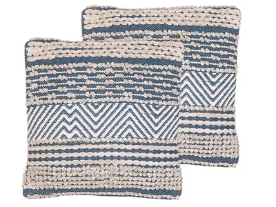 Obrázok produktu pre BELIANI Sada 2 dekoratívnych vankúšov modrá béžová bavlna 45 x 45 cm štvorcový tvar geometrický vzor moderný boho štýl doplnky