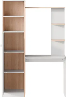 Produktbild von Flieks Schreibtisch mit Regal und Schrank, Arbeitstisch Frisiertisch mit Stauraum, Aufbewahrungsschrank mit offenem Regal, Weiß