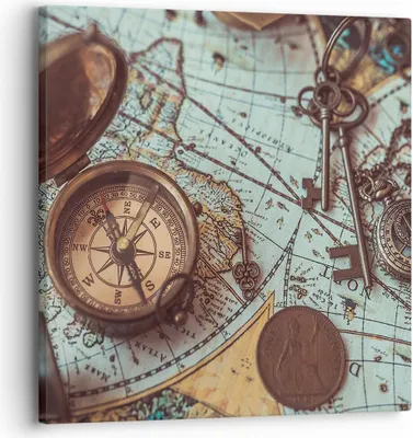 Produktbild von Bild auf Leinwand - Leinwandbild - Einteilig - Kompass Vintage Karte - 30x30cm - Wand Bild - Wanddeko - Wandbilder - Leinwanddruck - Bilder - Wanddekoration - Leinwand bilder - Wandbild - AC30x30-4302