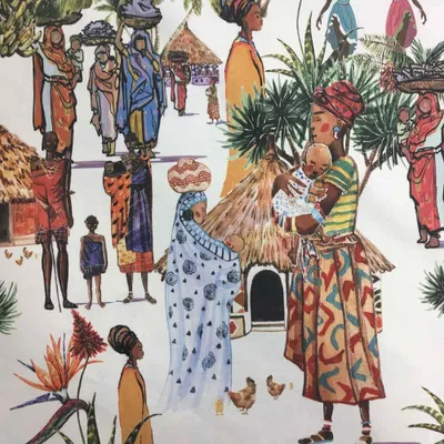 Canvas-Stoff 100x280 cm, afrikanisches Motiv, 1 Meter