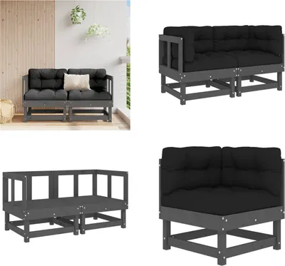 Produktbild von vidaXL Ecksofas mit Kissen 2 Stk. Grau Massivholz Kiefer - Ecksofa - Ecksofas - Gartensofa - Outdoor Sofa