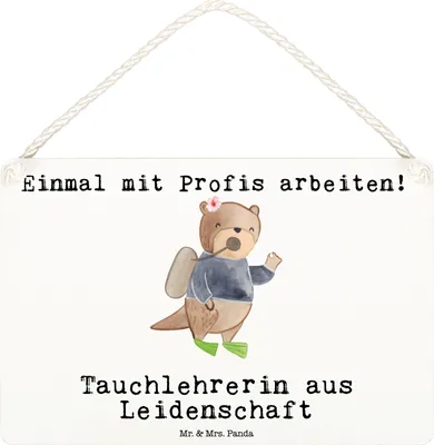Produktbild von Mr. & Mrs. Panda Schild Tauchlehrerin Leidenschaft DIN A6 - Weiß - Geschenk, Wandbild Holz, holzbild, Deko, Türschild