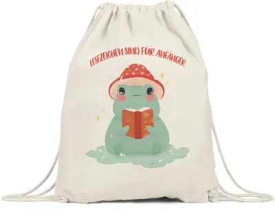 Produktbild von Lesezeichen sind für Anfänger Turnbeutel Gymsack süßes Froschmotiv Pilz Lesen Bücherwürmer Geschenkidee Buch
