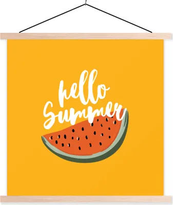 Produktbild von MuchoWow® Textilposter Sommer - Wassermelone - Gelb 60x60 cm mit holzfarbenen Rahmen - Wanddekoration