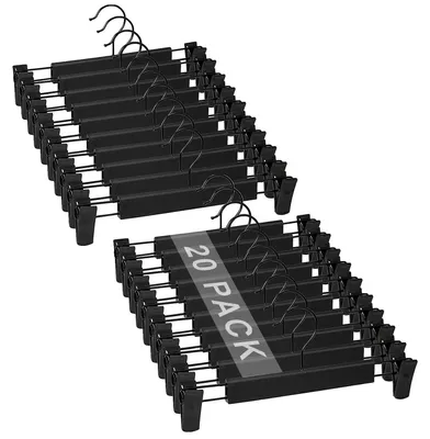 Produktbild von Hosenbügel Set von 20 - Platzsparendes Design - Verstellbare Clips - 360° drehbare Haken - Holzkleiderbügel - Geeignet für Hosen und Röcke - Kleiderbügel