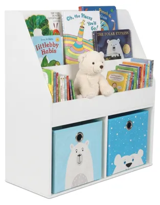 Produktbild von Relaxdays Bücherregal Kinder, HBT: 79 x 72 x 30,5 cm, 3 offene Fächer für Bücher, 2 Spielzeugboxen, Kinderregal, weiß
