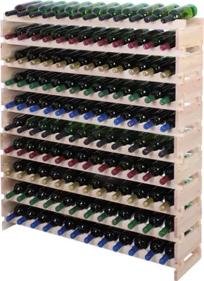Produktbild von Weinregal VINOTECA FLEX PRO | HxBxT 135x123x28cm | 120 Flaschen auf 10 Ebenen | Massives Kiefernholz | Natur unbehandelt